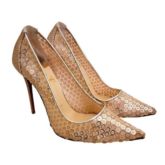 Christian Louboutin Paill Cabaret Gold Sequin Mesh Pumps 37 / US 7 - Picture 13 of 13